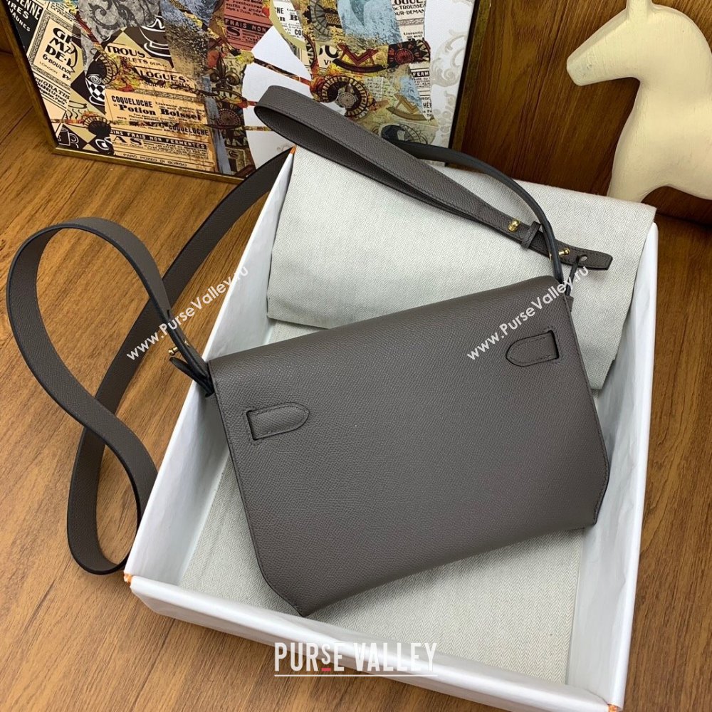 Hermes Kelly Depeches 25 Pouch in Original Epsom Leather Tinware Grey/Gold 2024 (Full Handmade) (XYA-24041016)