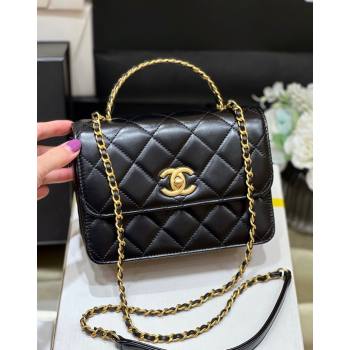 Chanel Shiny Calfskin Mini Flap Bag with Top handle AS3886 Black 2024 Top Quality (SHUNY-24091212)