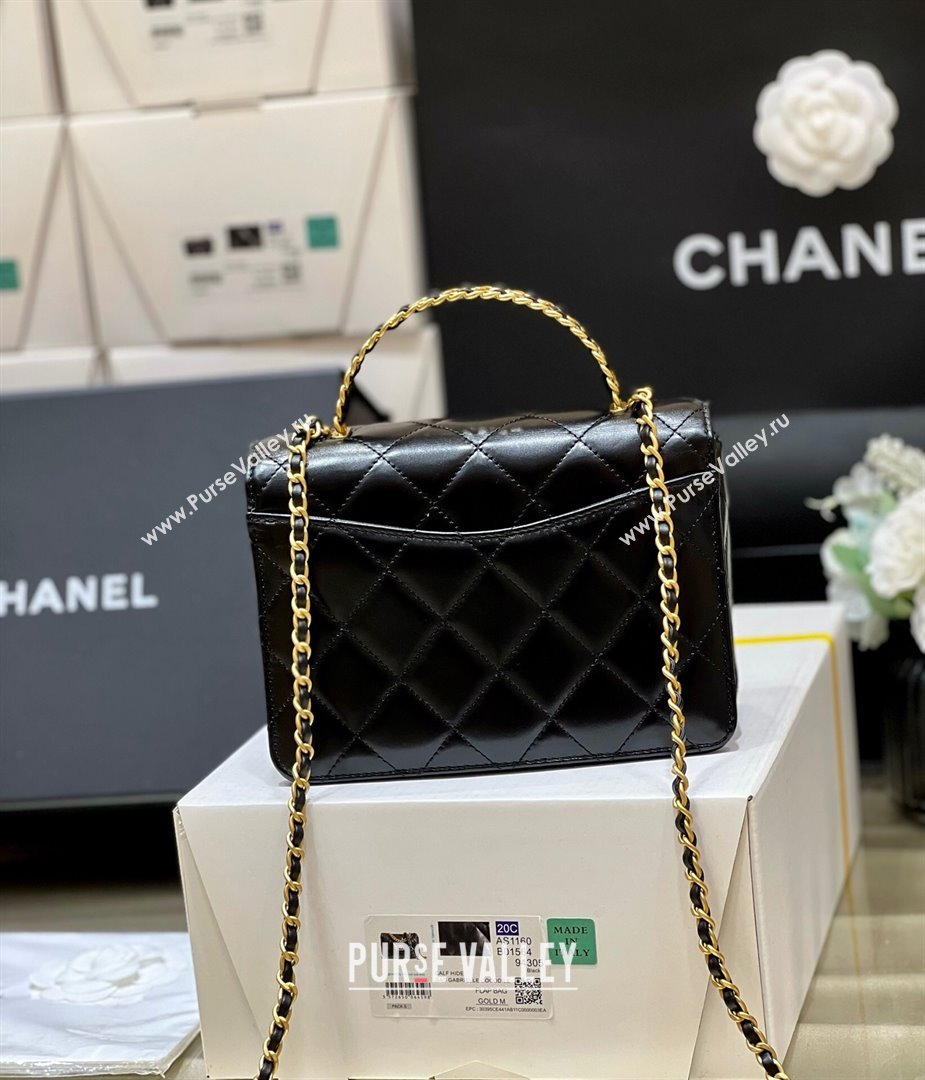 Chanel Shiny Calfskin Mini Flap Bag with Top handle AS3886 Black 2024 Top Quality (SHUNY-24091212)