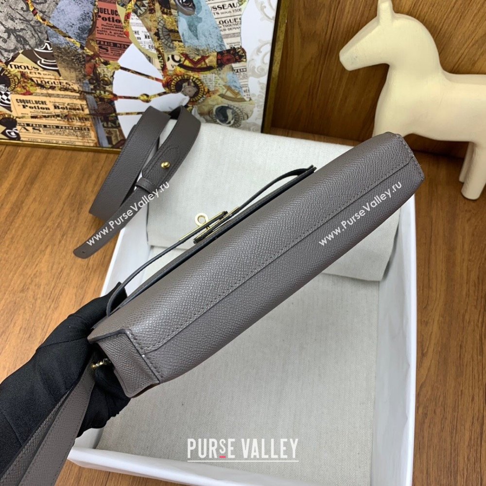 Hermes Kelly Depeches 25 Pouch in Original Epsom Leather Tinware Grey/Gold 2024 (Full Handmade) (XYA-24041016)