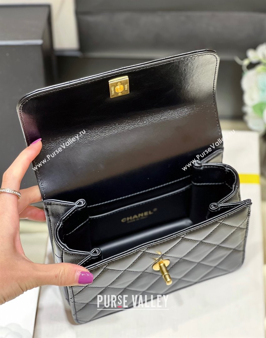 Chanel Shiny Calfskin Mini Flap Bag with Top handle AS3886 Black 2024 Top Quality (SHUNY-24091212)