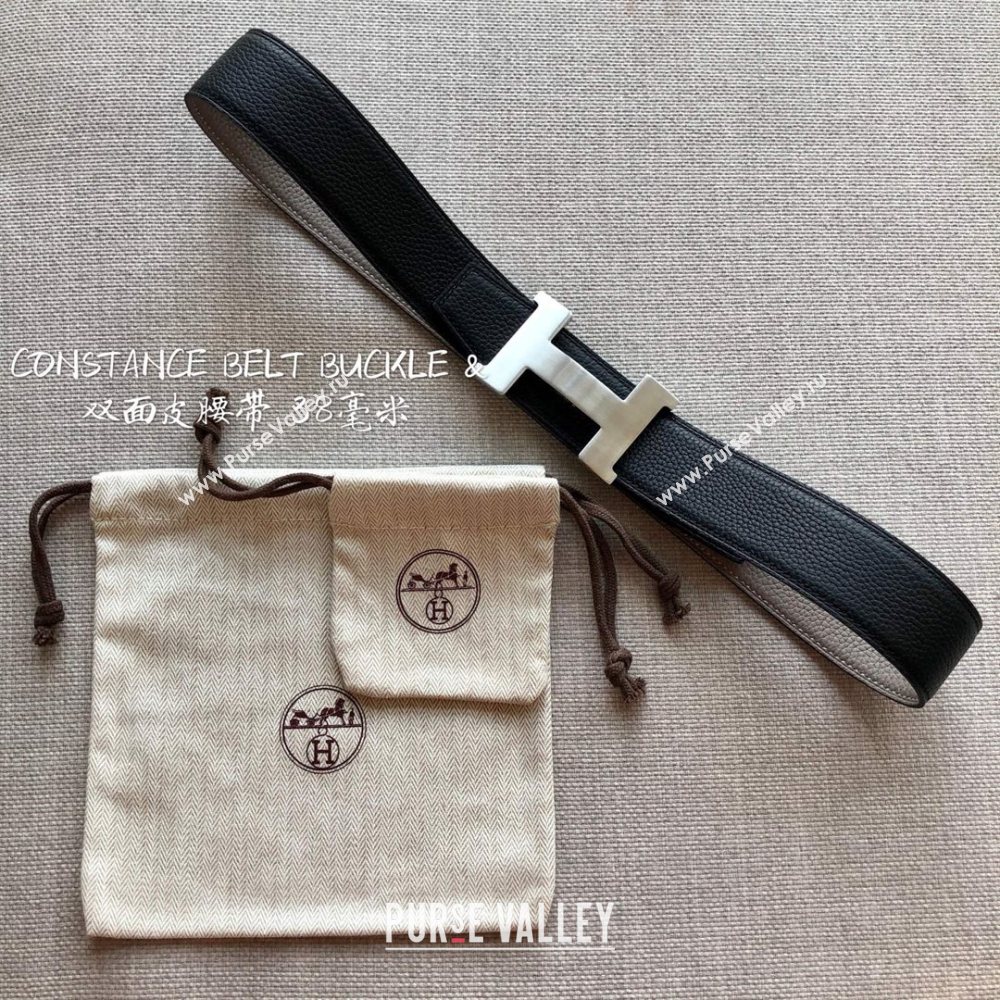 Hermes Constance Calfskin Belt 38mm with H Buckle Black/Grey 2021 (SJ-21031501)