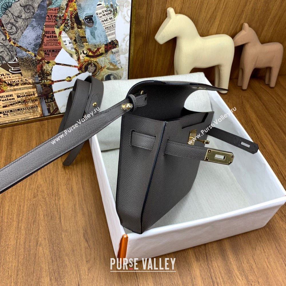 Hermes Kelly Depeches 25 Pouch in Original Epsom Leather Tinware Grey/Gold 2024 (Full Handmade) (XYA-24041016)