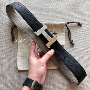 Hermes Constance Calfskin Belt 38mm with H Buckle Black/Grey 2021 (SJ-21031501)