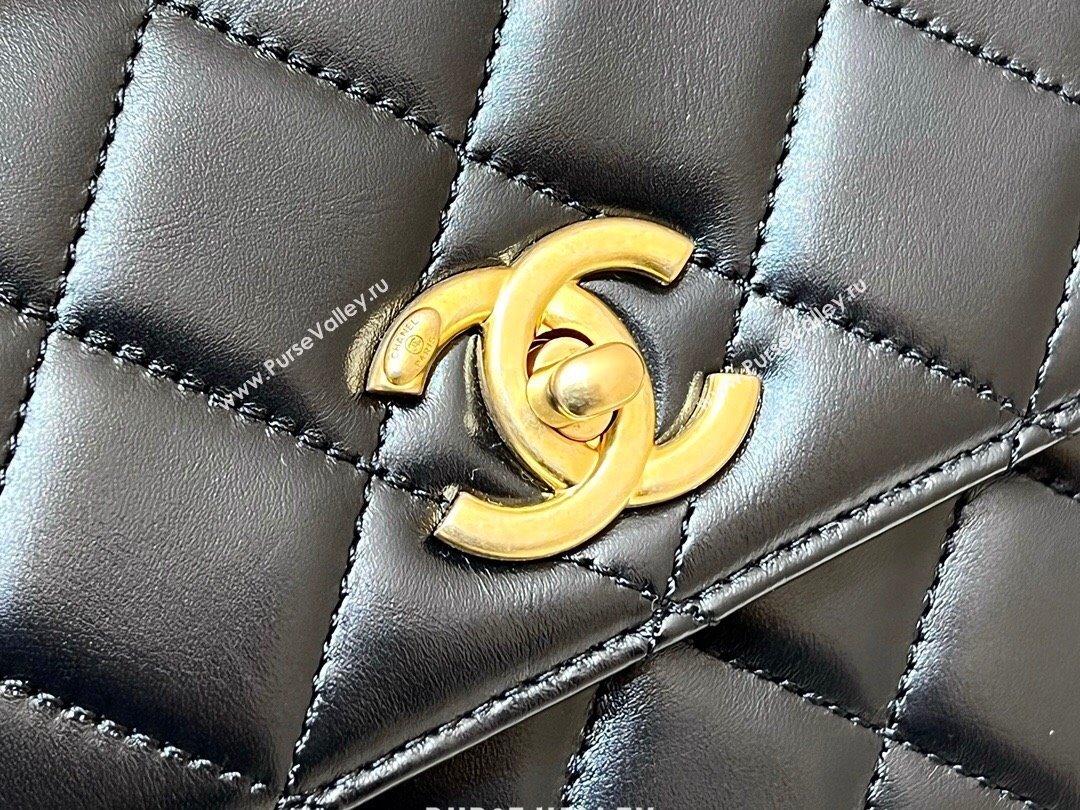 Chanel Shiny Calfskin Mini Flap Bag with Top handle AS3886 Black 2024 Top Quality (SHUNY-24091212)