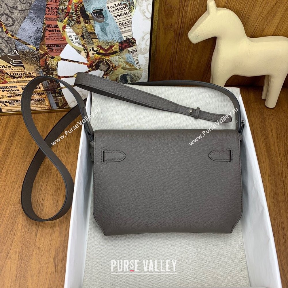 Hermes Kelly Depeches 25 Pouch in Original Epsom Leather Tinware Grey/Silver 2024 (Full Handmade) (XYA-24041017)