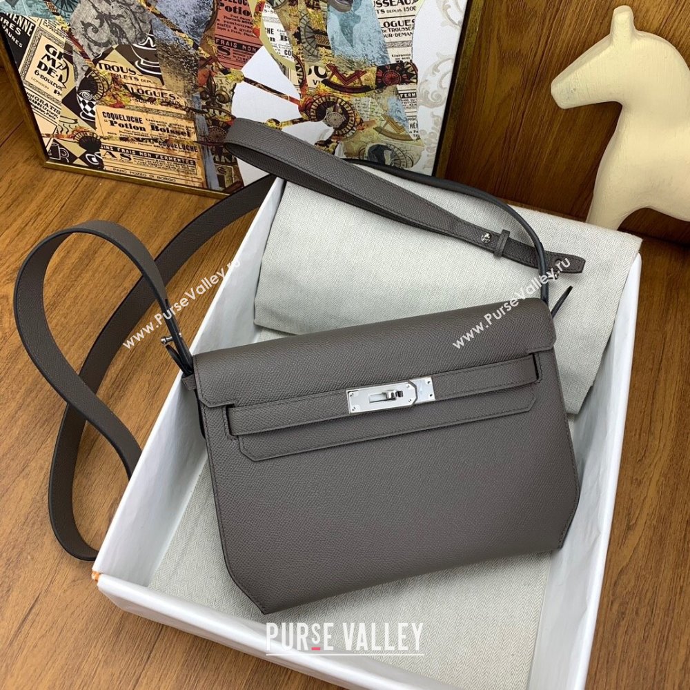Hermes Kelly Depeches 25 Pouch in Original Epsom Leather Tinware Grey/Silver 2024 (Full Handmade) (XYA-24041017)