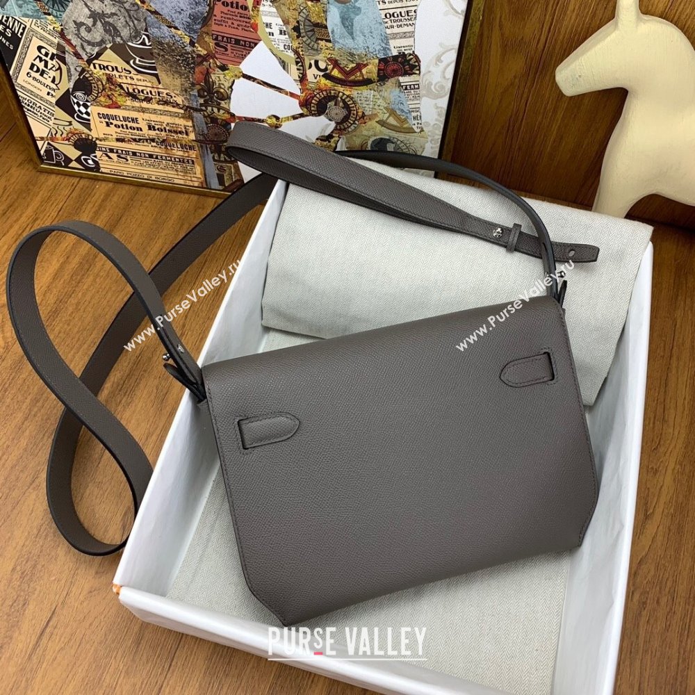 Hermes Kelly Depeches 25 Pouch in Original Epsom Leather Tinware Grey/Silver 2024 (Full Handmade) (XYA-24041017)