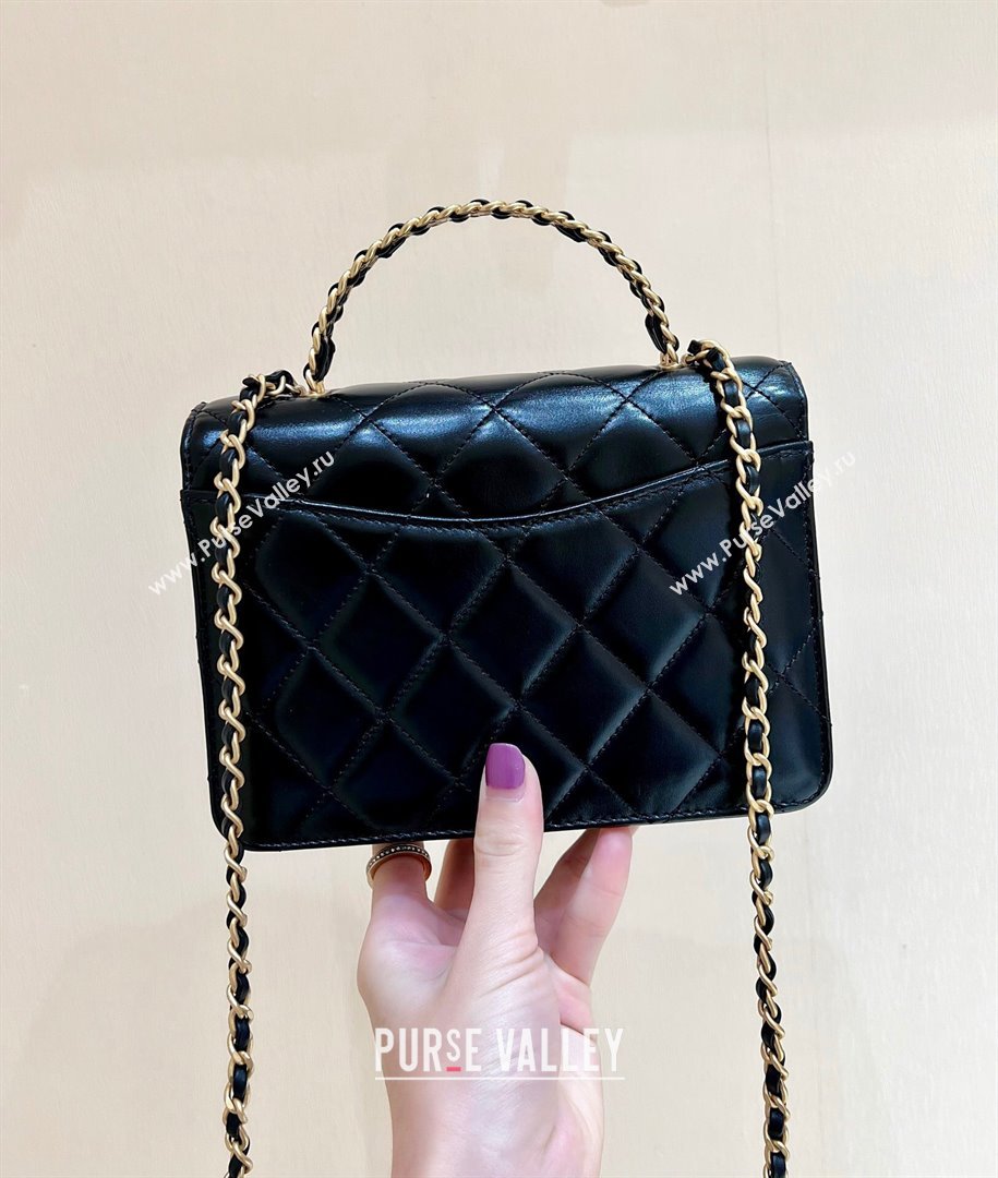 Chanel Shiny Calfskin Mini Flap Bag with Top handle AS3886 Black 2024 Top Quality (SHUNY-24091212)