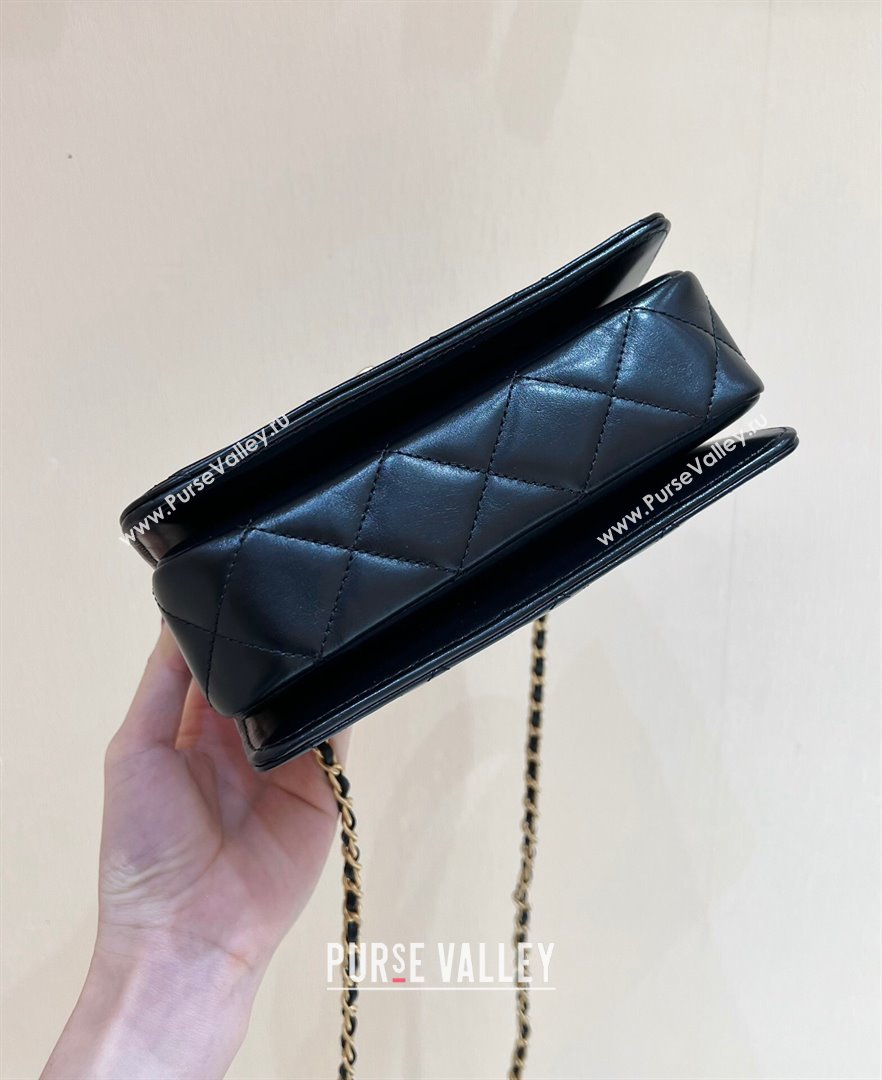 Chanel Shiny Calfskin Mini Flap Bag with Top handle AS3886 Black 2024 Top Quality (SHUNY-24091212)