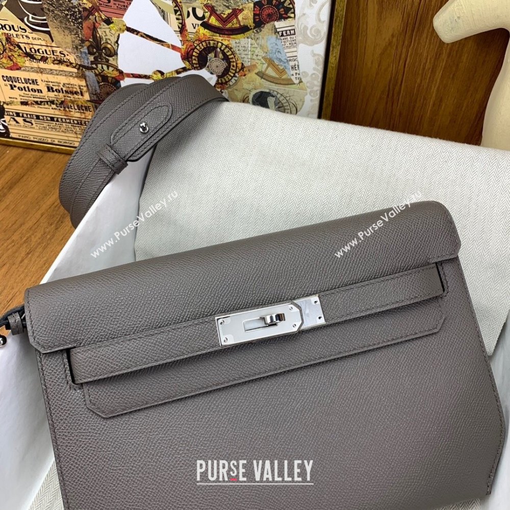 Hermes Kelly Depeches 25 Pouch in Original Epsom Leather Tinware Grey/Silver 2024 (Full Handmade) (XYA-24041017)