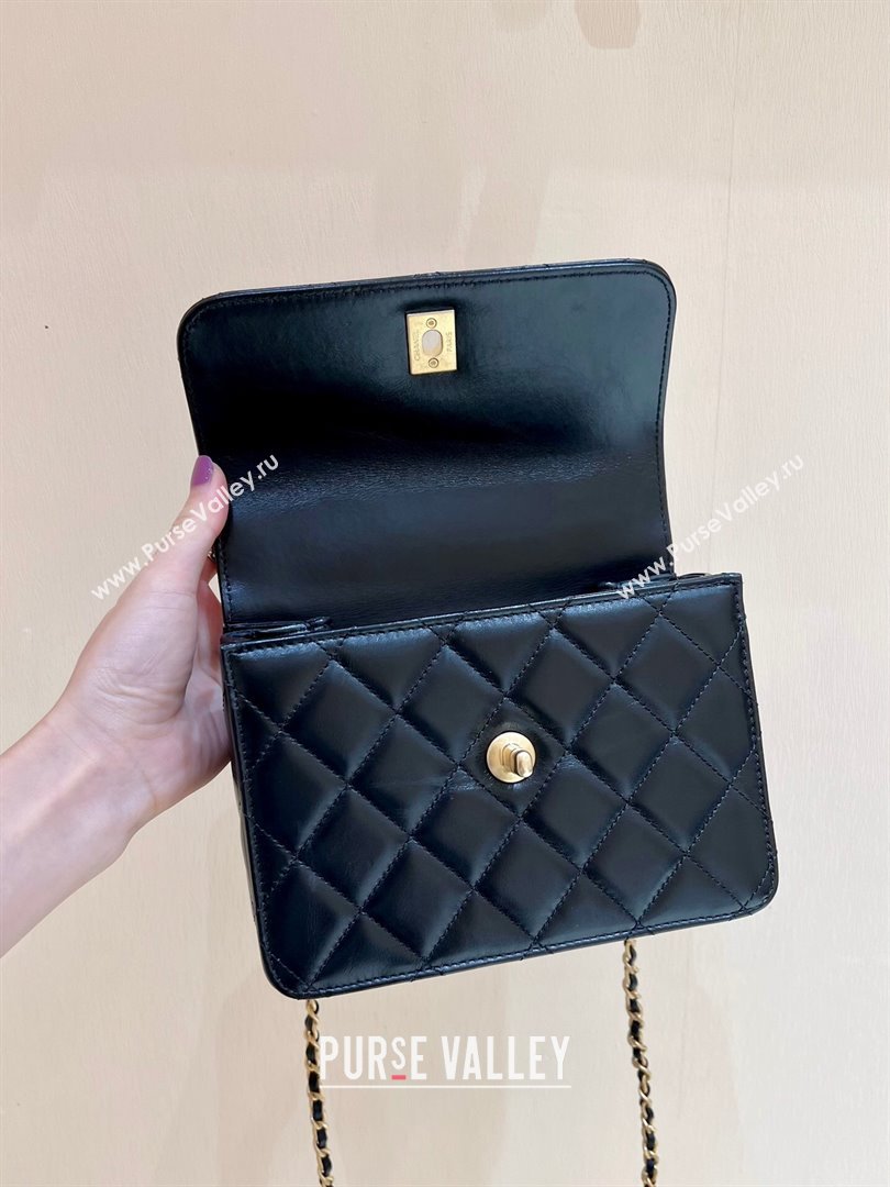 Chanel Shiny Calfskin Mini Flap Bag with Top handle AS3886 Black 2024 Top Quality (SHUNY-24091212)