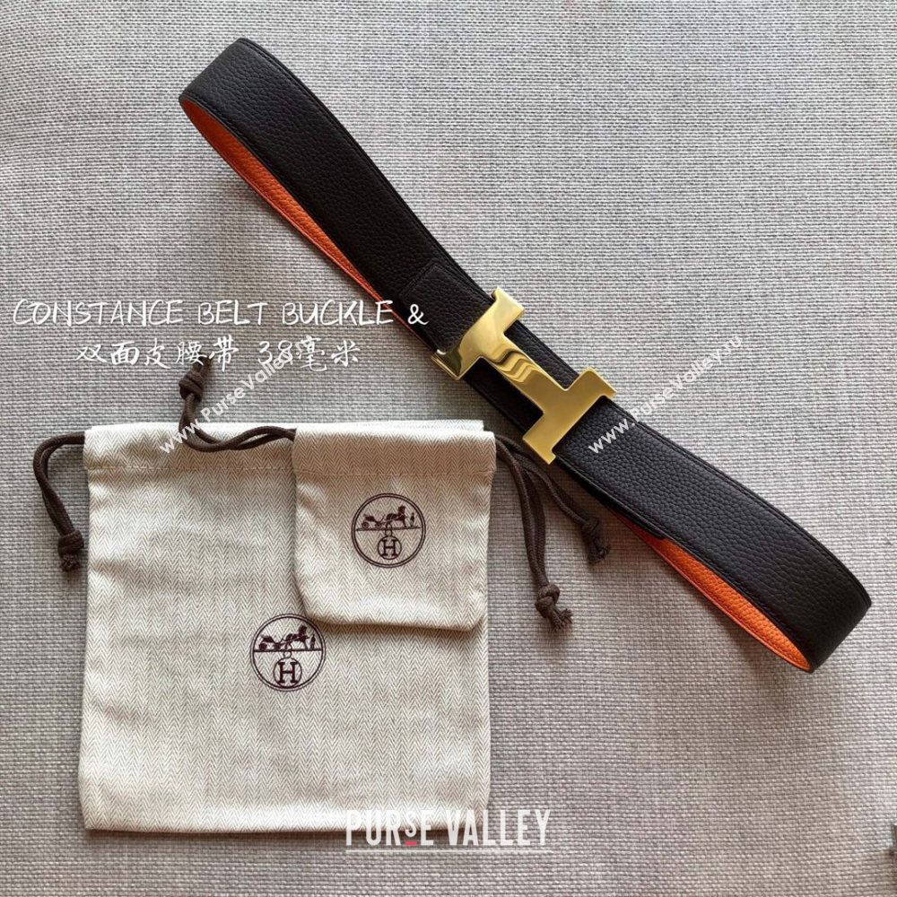 Hermes Constance Calfskin Belt 38mm with H Buckle Coffee Brown/Orange 2021 (SJ-21031502)