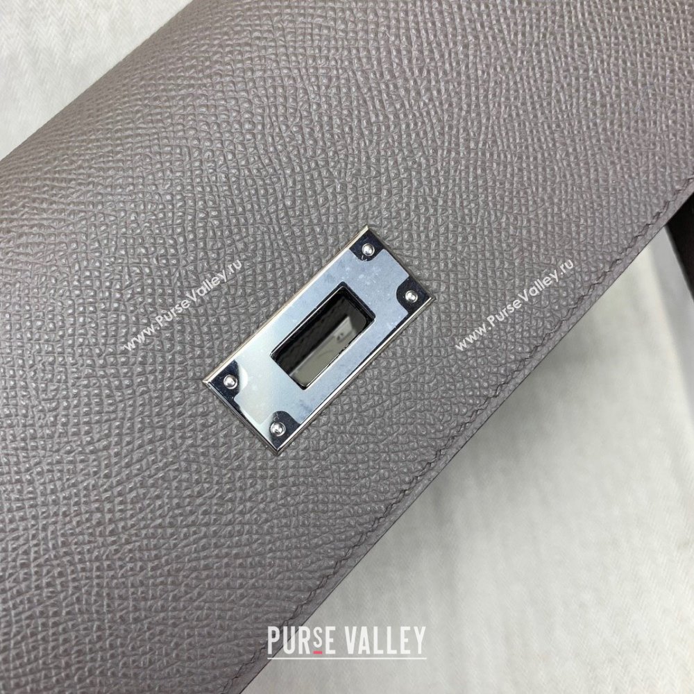 Hermes Kelly Depeches 25 Pouch in Original Epsom Leather Tinware Grey/Silver 2024 (Full Handmade) (XYA-24041017)