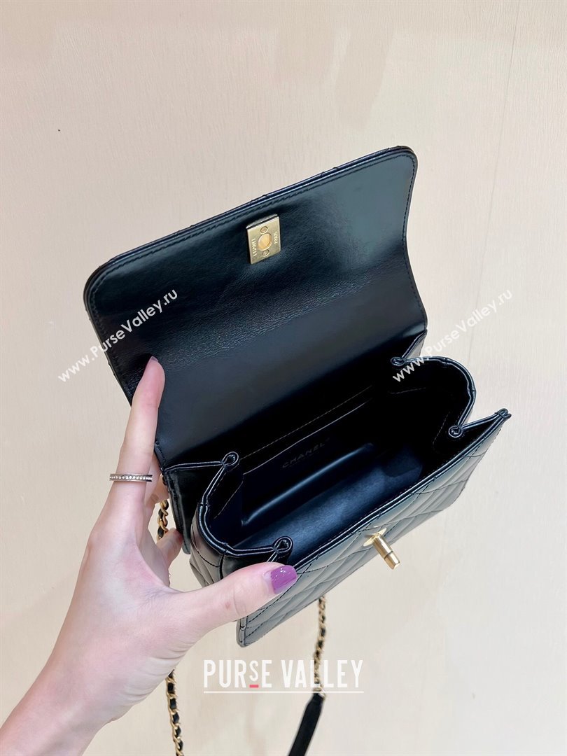 Chanel Shiny Calfskin Mini Flap Bag with Top handle AS3886 Black 2024 Top Quality (SHUNY-24091212)