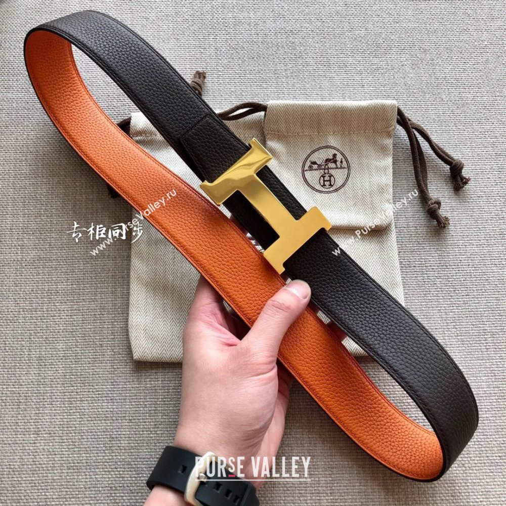 Hermes Constance Calfskin Belt 38mm with H Buckle Coffee Brown/Orange 2021 (SJ-21031502)