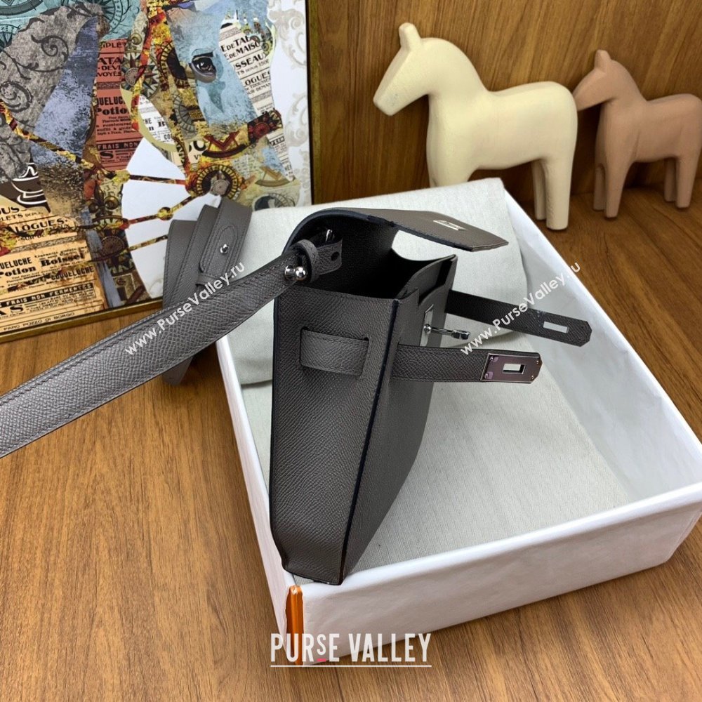 Hermes Kelly Depeches 25 Pouch in Original Epsom Leather Tinware Grey/Silver 2024 (Full Handmade) (XYA-24041017)