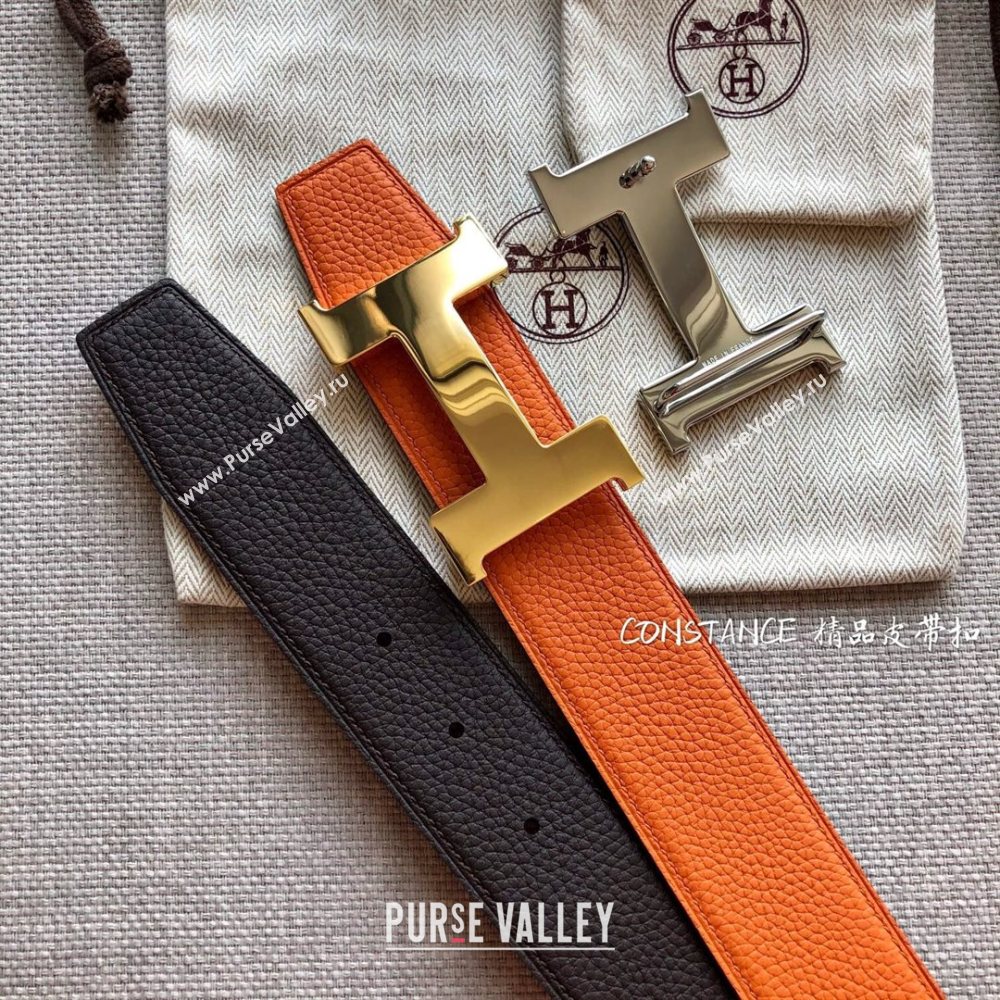 Hermes Constance Calfskin Belt 38mm with H Buckle Coffee Brown/Orange 2021 (SJ-21031502)