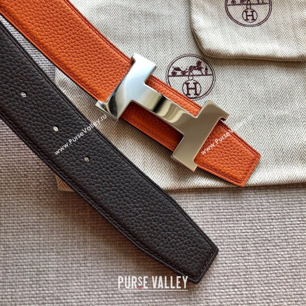 Hermes Constance Calfskin Belt 38mm with H Buckle Coffee Brown/Orange 2021 (SJ-21031502)