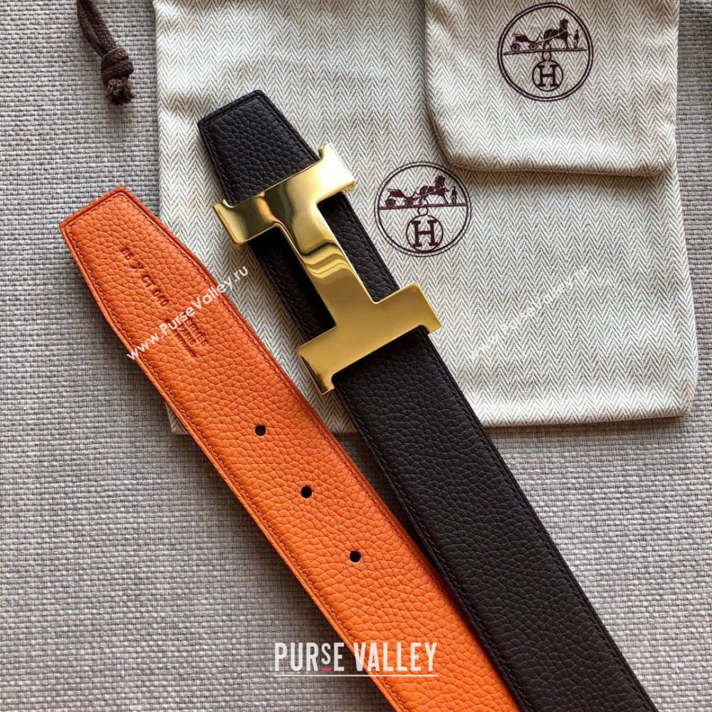 Hermes Constance Calfskin Belt 38mm with H Buckle Coffee Brown/Orange 2021 (SJ-21031502)