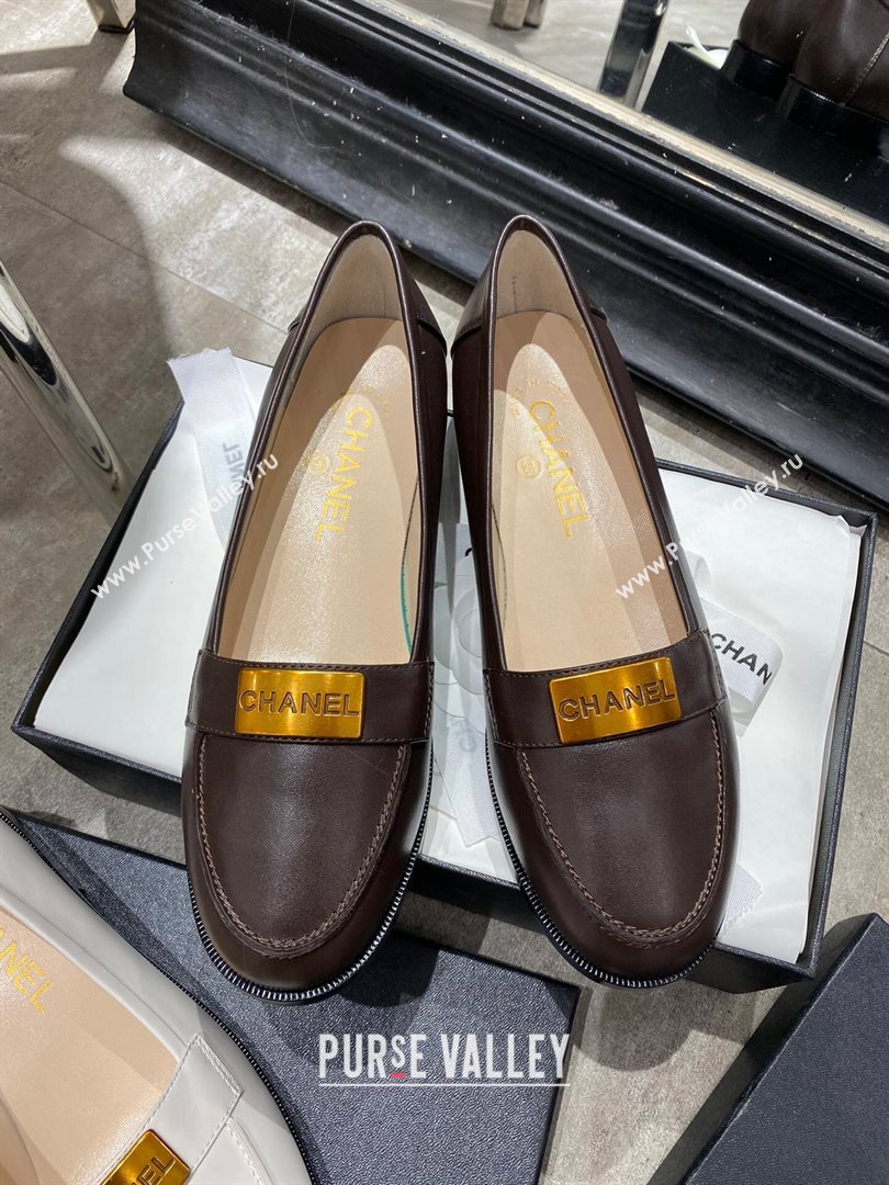 Chanel Calfskin Loafers with Logo Metal Dark Brown 2020 (MD-20111229)