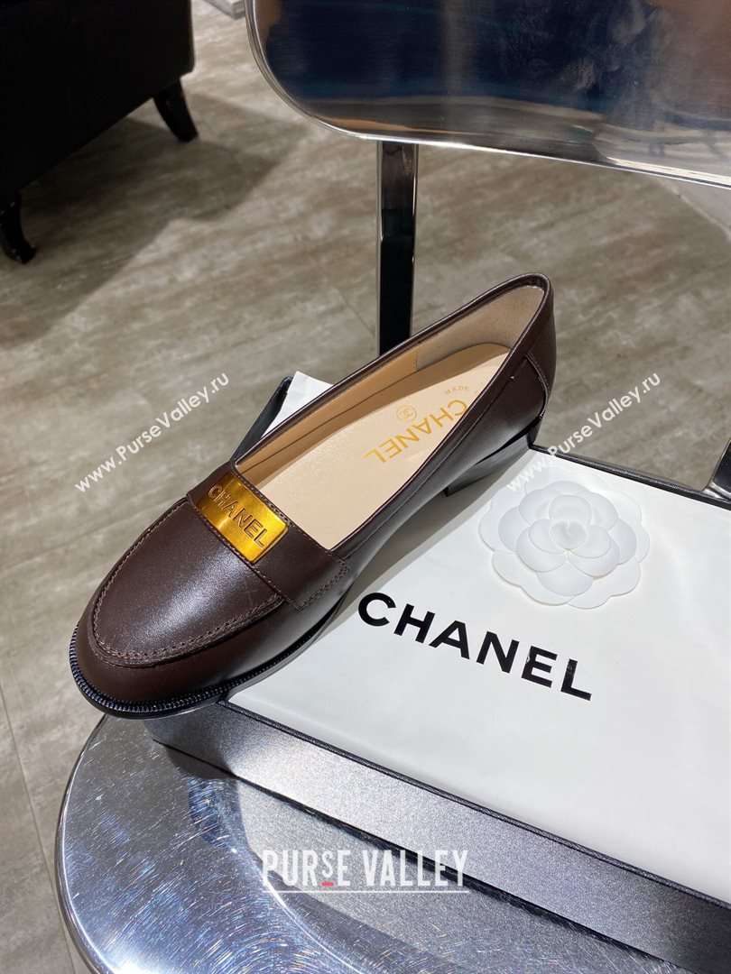 Chanel Calfskin Loafers with Logo Metal Dark Brown 2020 (MD-20111229)