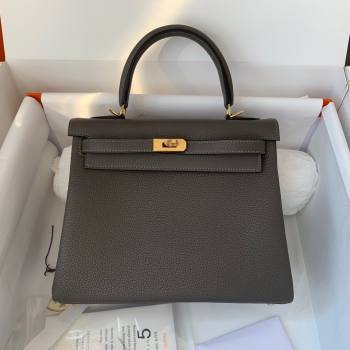 Hermes Kelly 25/28cm Bag in Original Togo Leather Tinware Grey/Gold 2024(Handmade) (M-24022005)