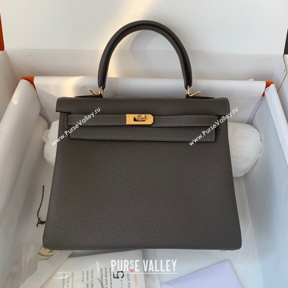 Hermes Kelly 25/28cm Bag in Original Togo Leather Tinware Grey/Gold 2024(Handmade) (M-24022005)