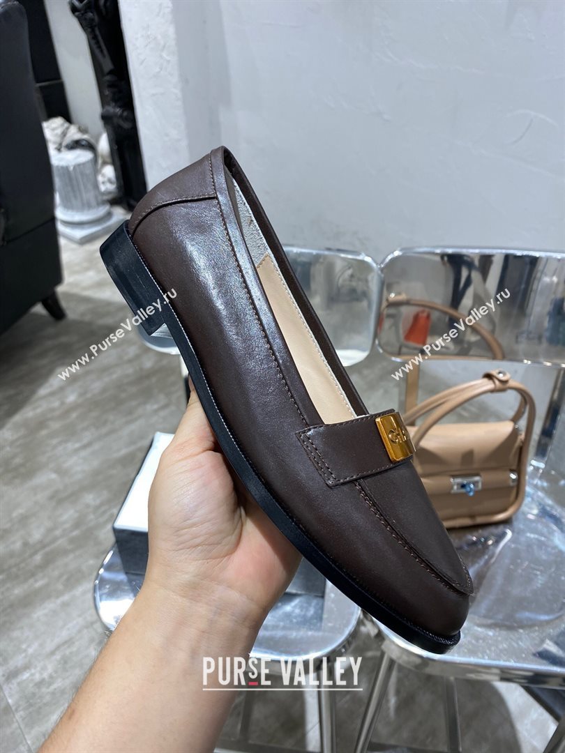 Chanel Calfskin Loafers with Logo Metal Dark Brown 2020 (MD-20111229)