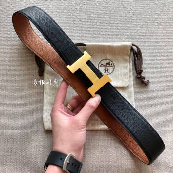 Hermes Constance Calfskin Belt 38mm with H Buckle Black/Clay Brown 2021 (SJ-21031504)