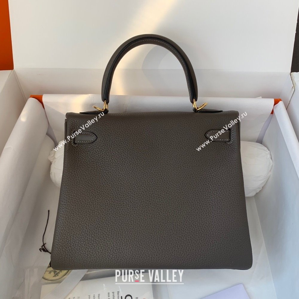 Hermes Kelly 25/28cm Bag in Original Togo Leather Tinware Grey/Gold 2024(Handmade) (M-24022005)