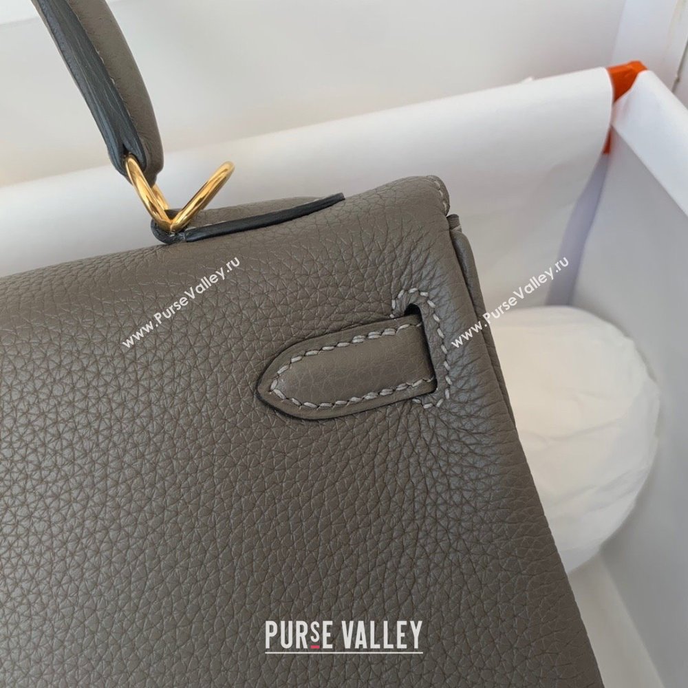 Hermes Kelly 25/28cm Bag in Original Togo Leather Tinware Grey/Gold 2024(Handmade) (M-24022005)