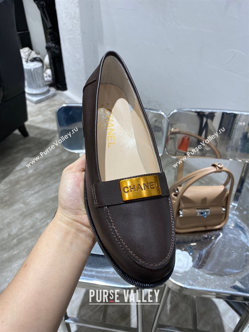 Chanel Calfskin Loafers with Logo Metal Dark Brown 2020 (MD-20111229)