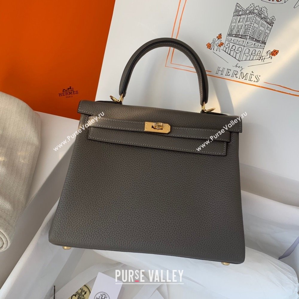 Hermes Kelly 25/28cm Bag in Original Togo Leather Tinware Grey/Gold 2024(Handmade) (M-24022005)