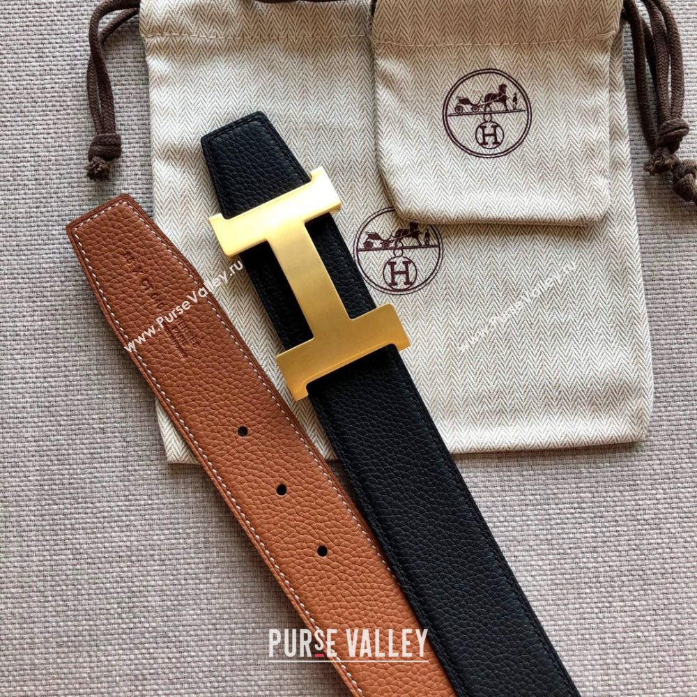 Hermes Constance Calfskin Belt 38mm with H Buckle Black/Clay Brown 2021 (SJ-21031504)