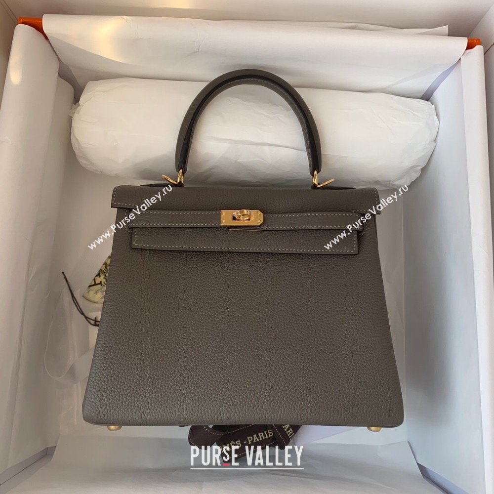 Hermes Kelly 25/28cm Bag in Original Togo Leather Tinware Grey/Gold 2024(Handmade) (M-24022005)