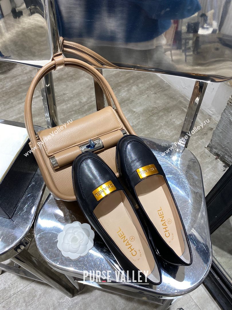 Chanel Calfskin Loafers with Logo Metal Black 2020 (MD-20111230)