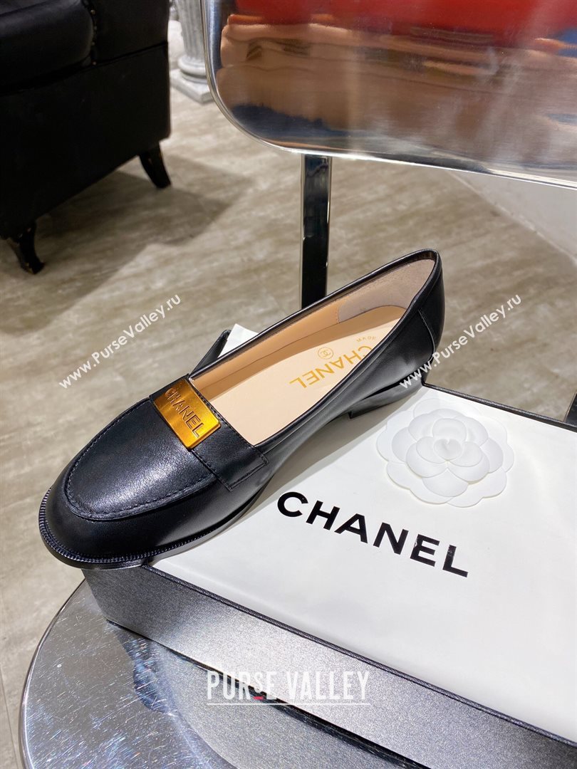 Chanel Calfskin Loafers with Logo Metal Black 2020 (MD-20111230)