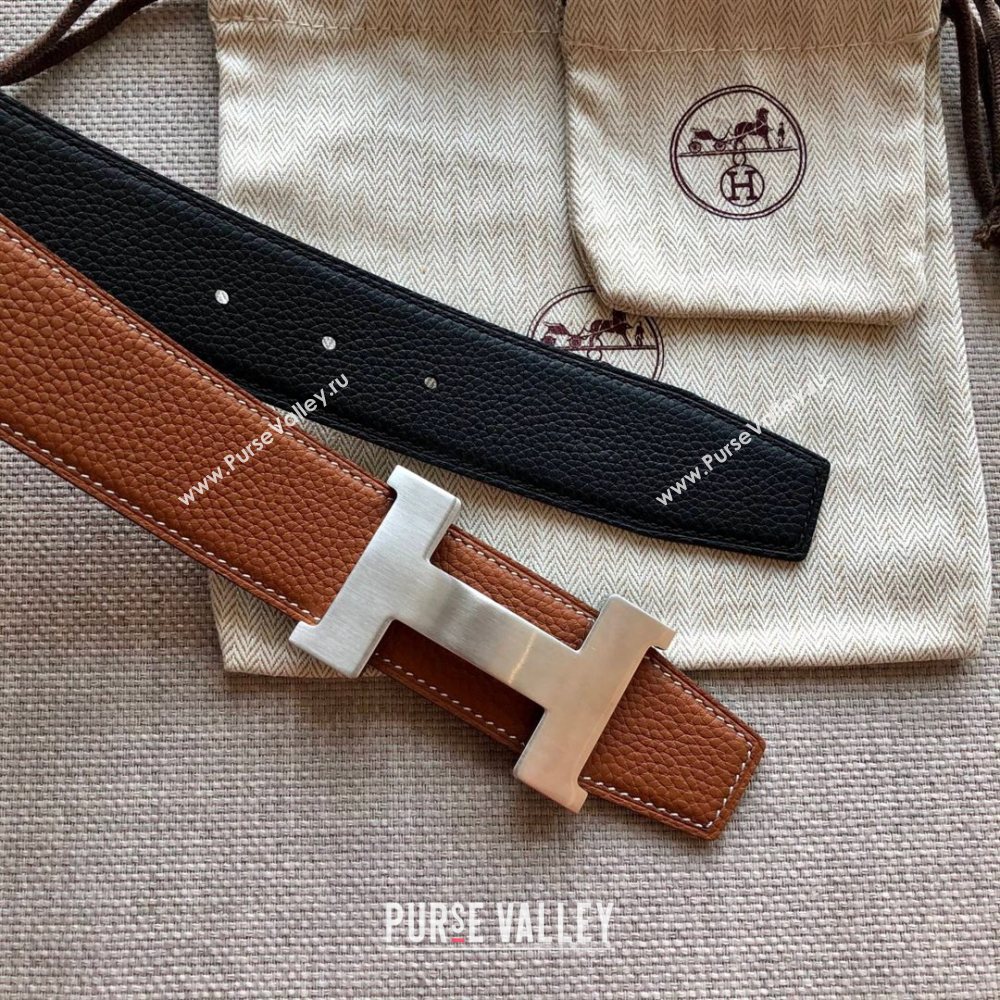 Hermes Constance Calfskin Belt 38mm with H Buckle Black/Clay Brown 2021 (SJ-21031504)