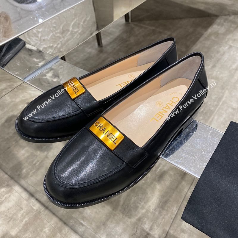 Chanel Calfskin Loafers with Logo Metal Black 2020 (MD-20111230)