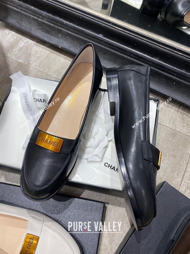 Chanel Calfskin Loafers with Logo Metal Black 2020 (MD-20111230)