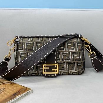 Fendi Baguette Medium Bag in Embroidered FF Fabric Brown/White 2021 (CL-21090641)