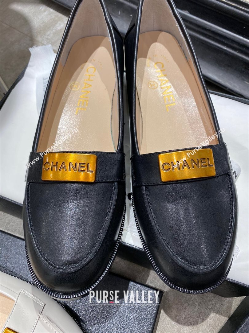 Chanel Calfskin Loafers with Logo Metal Black 2020 (MD-20111230)