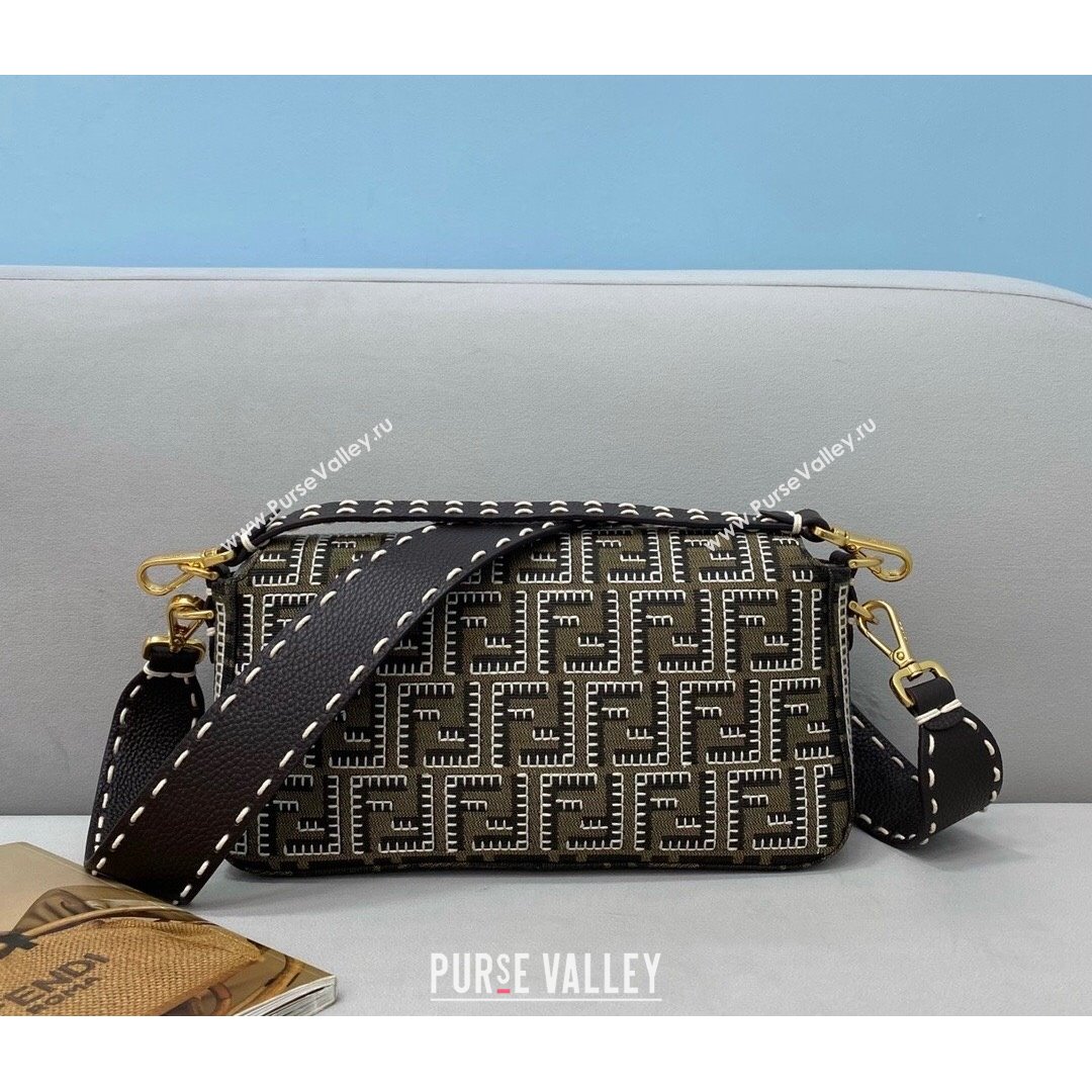 Fendi Baguette Medium Bag in Embroidered FF Fabric Brown/White 2021 (CL-21090641)