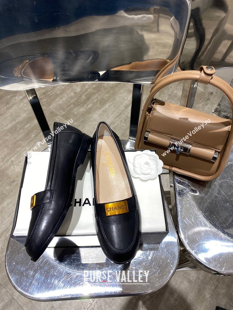 Chanel Calfskin Loafers with Logo Metal Black 2020 (MD-20111230)