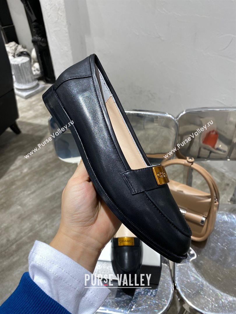Chanel Calfskin Loafers with Logo Metal Black 2020 (MD-20111230)