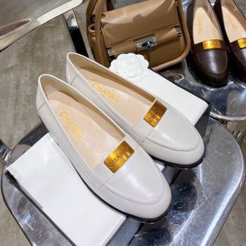 Chanel Calfskin Loafers with Logo Metal White 2020 (MD-20111231)