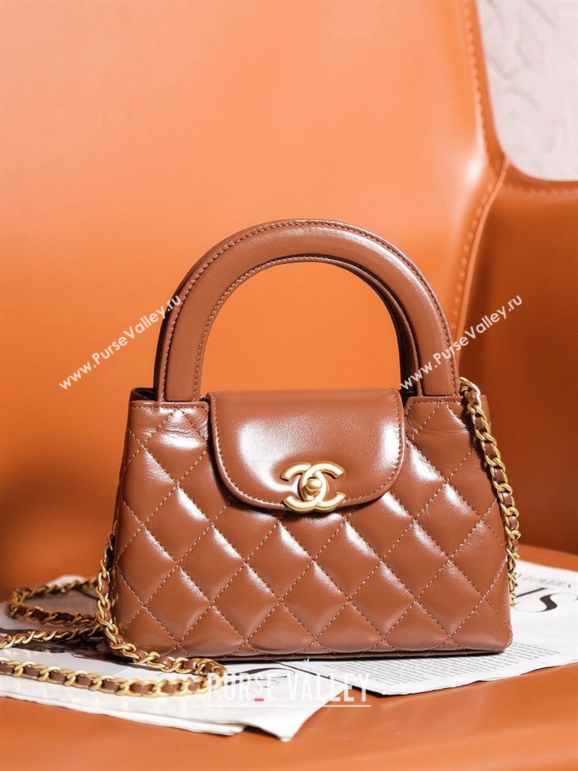 Chanel Mini Shopping Bag in Shiny Calfskin AS4416 Brown 2024 (YEZI-24072510)