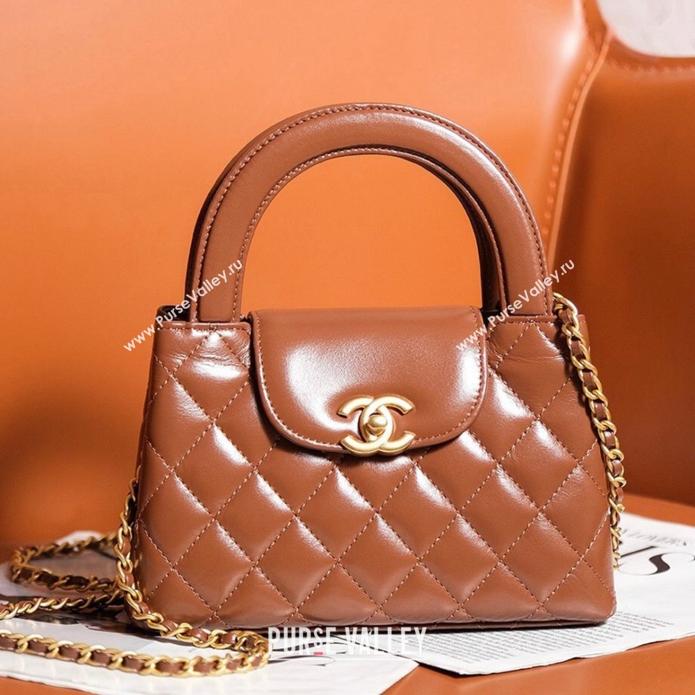 Chanel Mini Shopping Bag in Shiny Calfskin AS4416 Brown 2024 (YEZI-24072510)