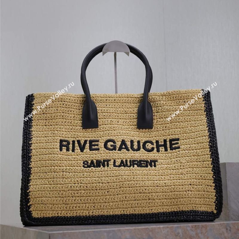 Saint Laurent Rive Gauche Large Tote bag in Raffia Straw Beige 2026 509415 (MHUI-260403063)